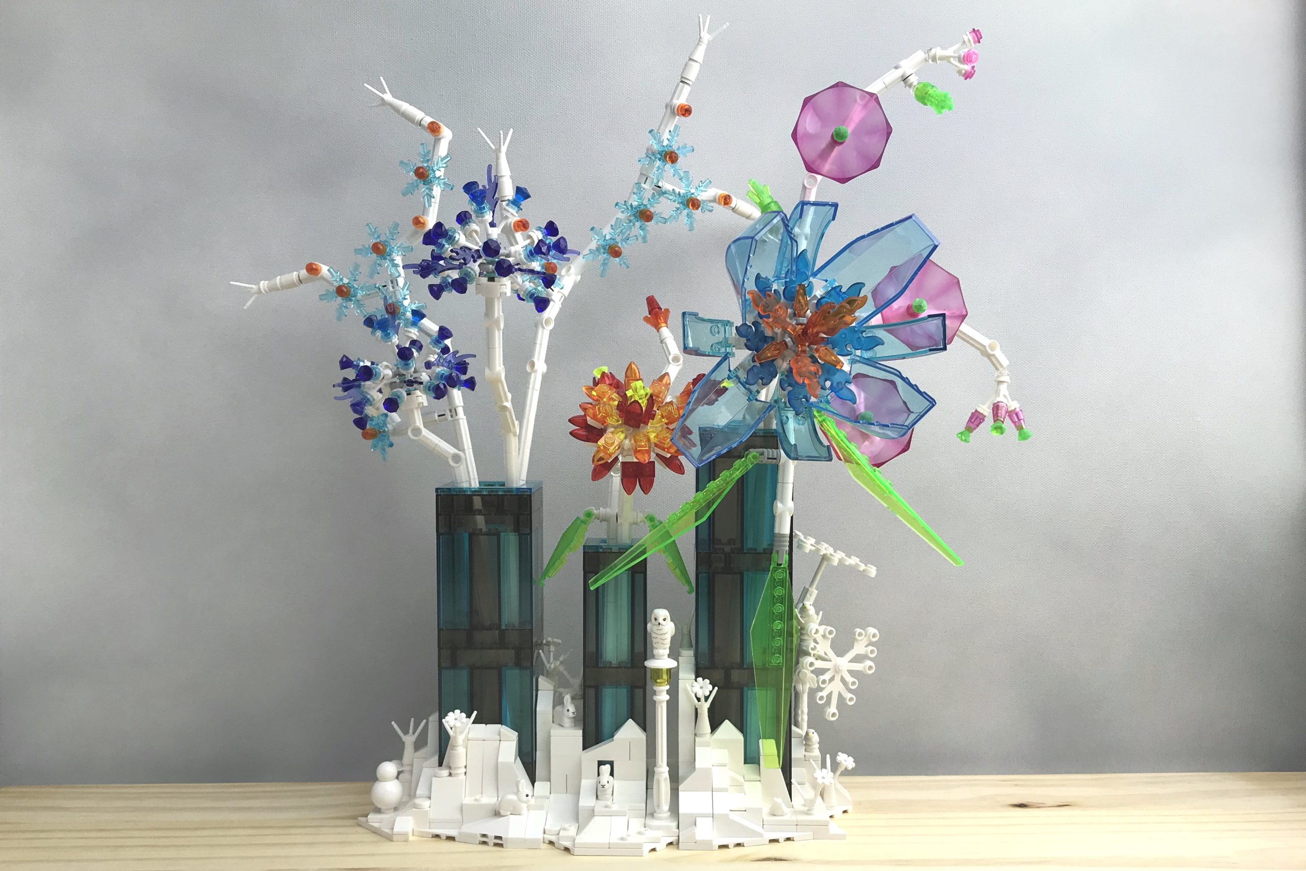 MOC: Winter Ice Flowers  with vases (and a playable landscape base!)