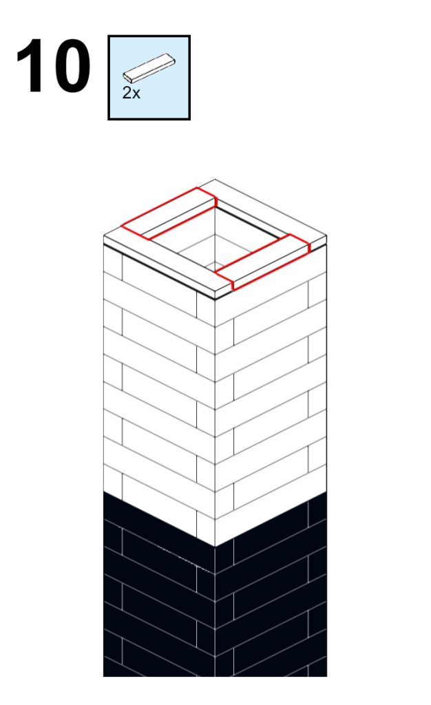 Step 10 of the instructions for a simple LEGO black and white colorblock vase.