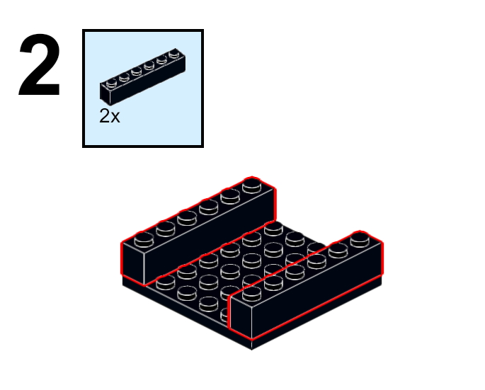 Step 2 of the instructions for a simple LEGO black and white colorblock vase.