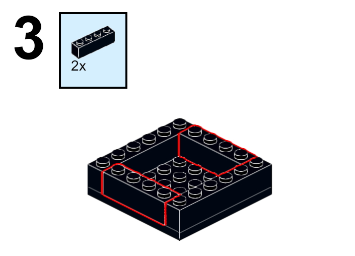 Step 3 of the instructions for a simple LEGO black and white colorblock vase.