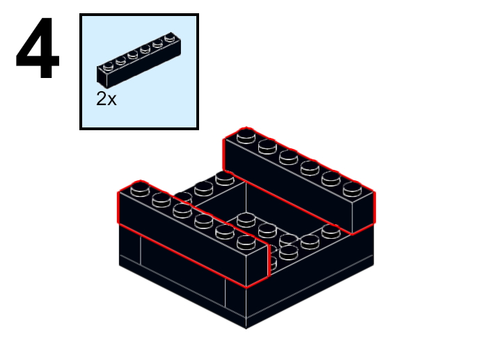 Step 4 of the instructions for a simple LEGO black and white colorblock vase.