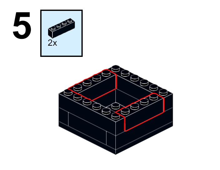 Step 5 of the instructions for a simple LEGO black and white colorblock vase.