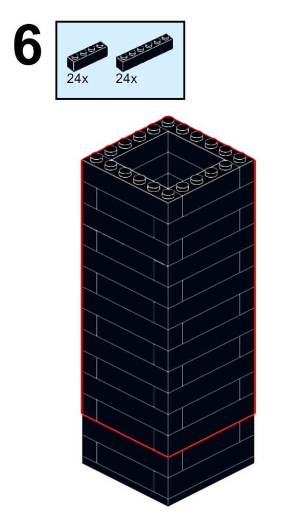 Step 6 of the instructions for a simple LEGO black and white colorblock vase.