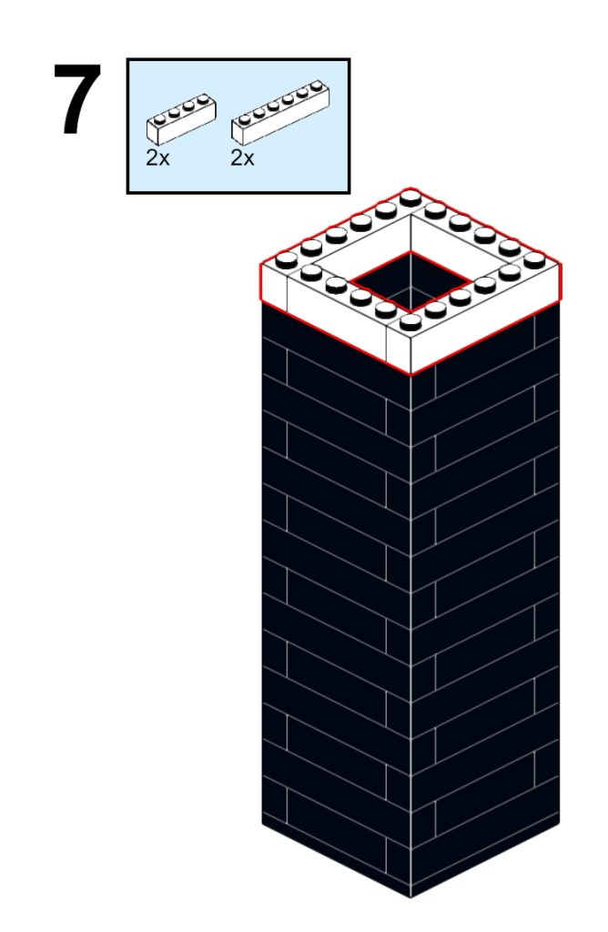 Step 7 of the instructions for a simple LEGO black and white colorblock vase.