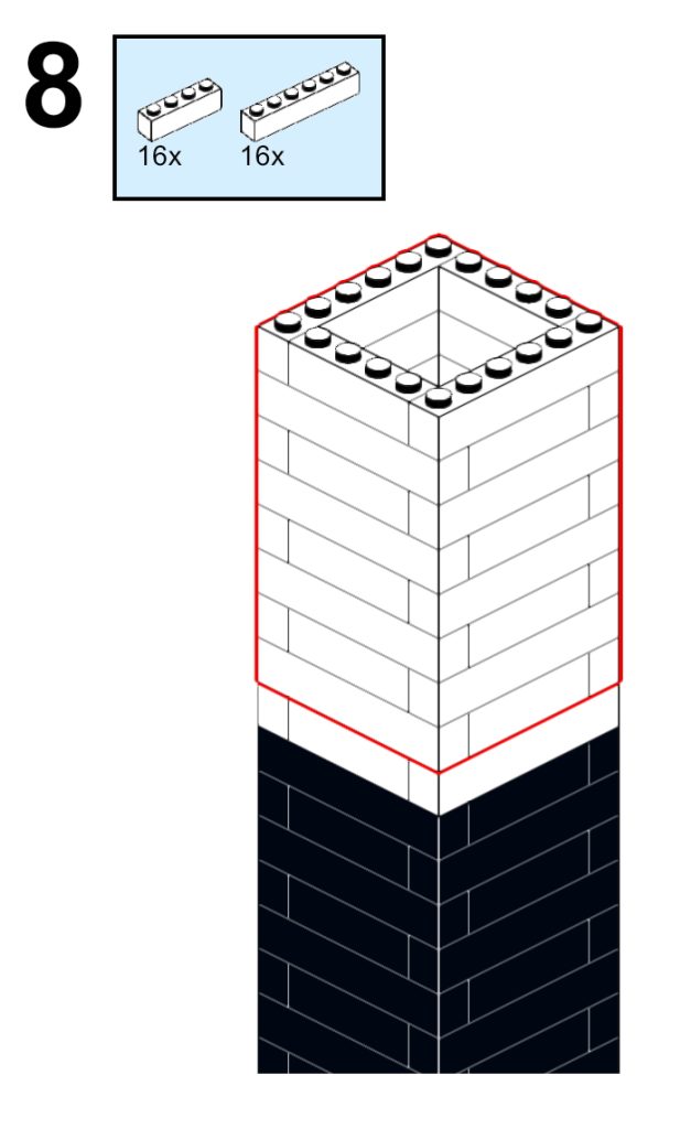 Step 8 of the instructions for a simple LEGO black and white colorblock vase.