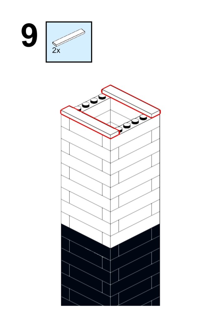 Step 9 of the instructions for a simple LEGO black and white colorblock vase.