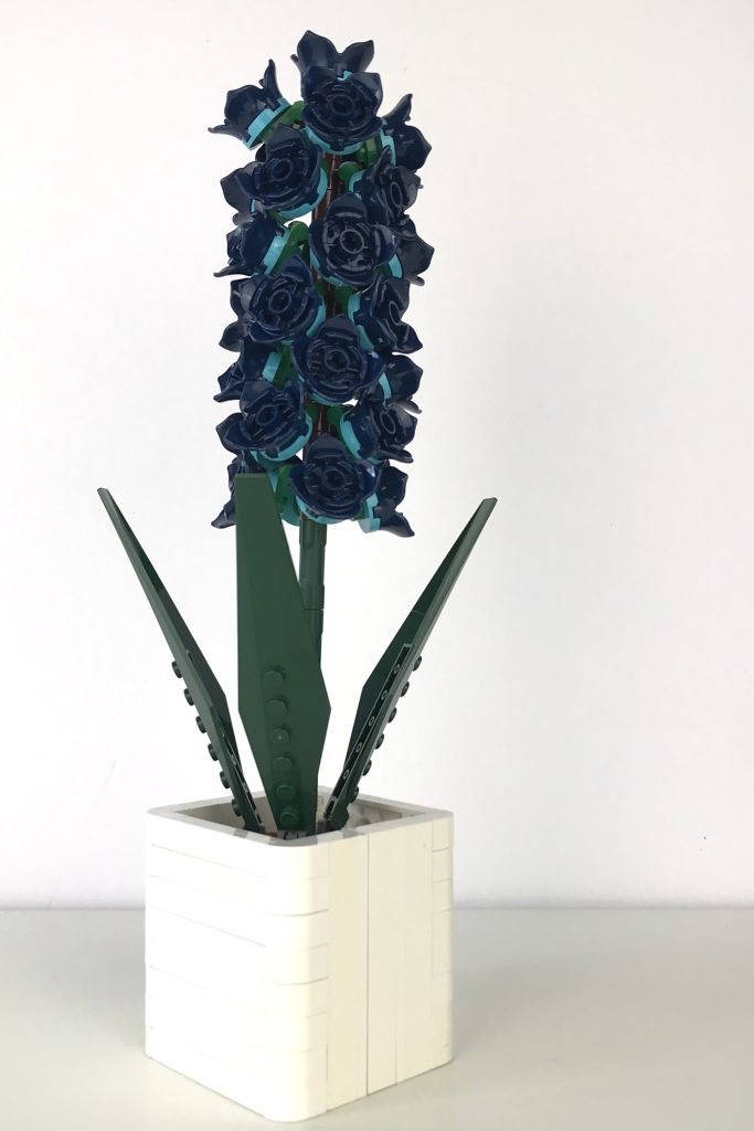 LEGO brick-built hyacinth plant in a small white modern pot, in Dark Blue.